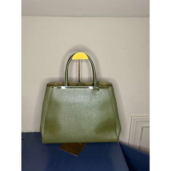 Fendi 2Jours Olive Green Two-Way Textured Leather Tote and Gold-Tone Hardware - Picture 1 of 16